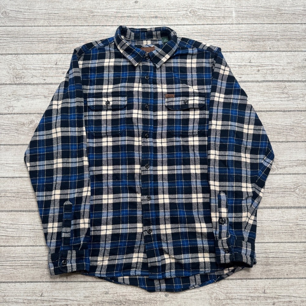 Orvis Flannel Shirt Men's Large Blue White Plaid Long Sleeve Button Down Classic